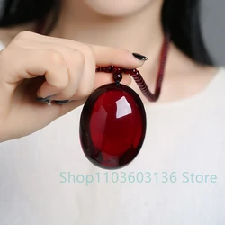 Natural Burgundy Amber Beeswax Pendant Necklace Charm Jewellery Women's Hand-Carved Pendant for Women Men Fashion Accessories