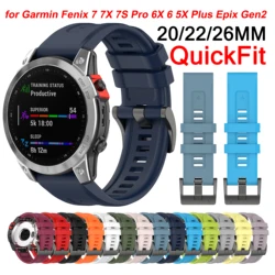 20 22 26mm Silicone QuickFit Strap for Garmin Fenix 7X 7 7S Pro 6X Pro 6 6S 5S 5 5S Plus D2 MK2 945 965 Epix Gen2 Watch Bracelet