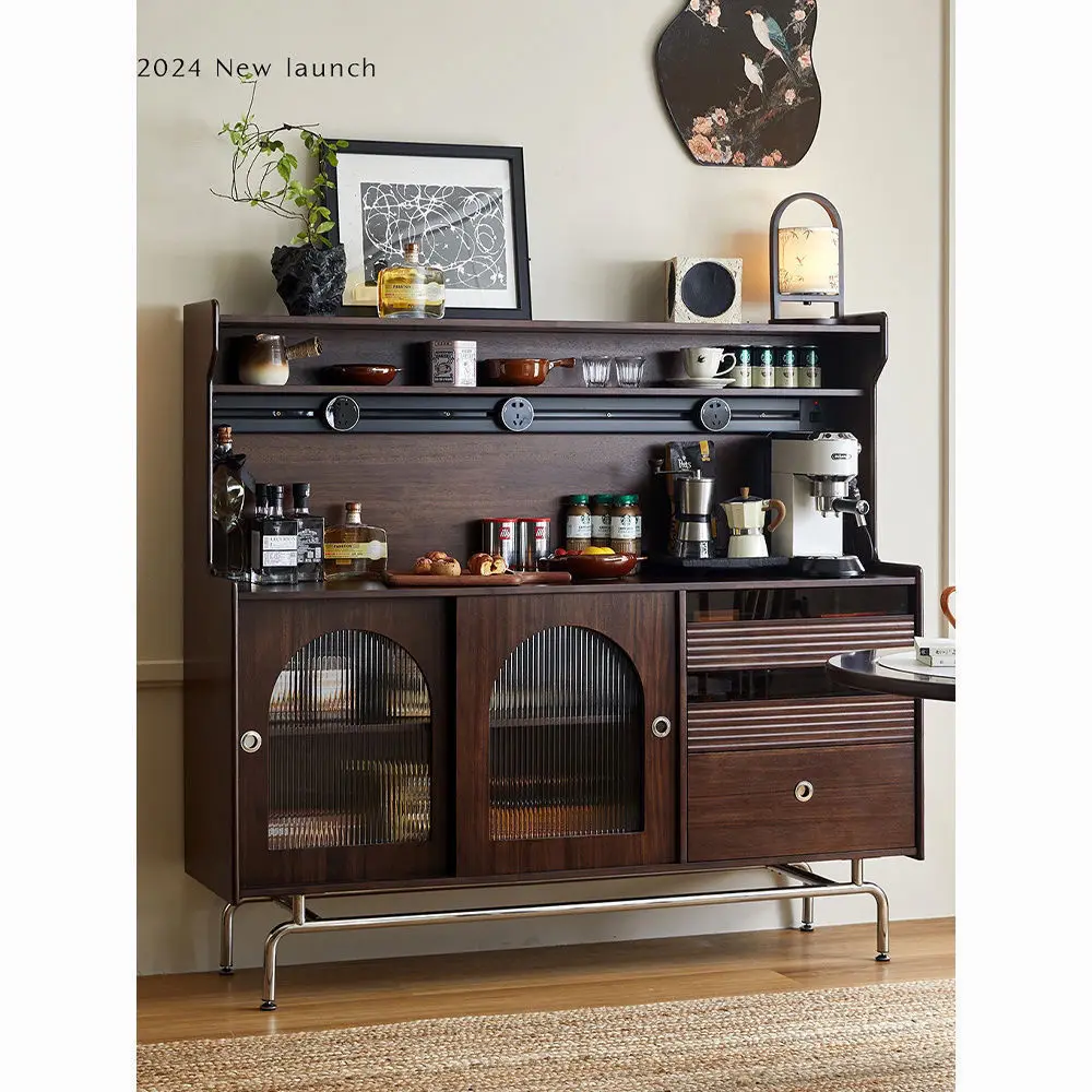 Nordic solid wood rock slab dining side living room retro multi-functional locker high cabinet
