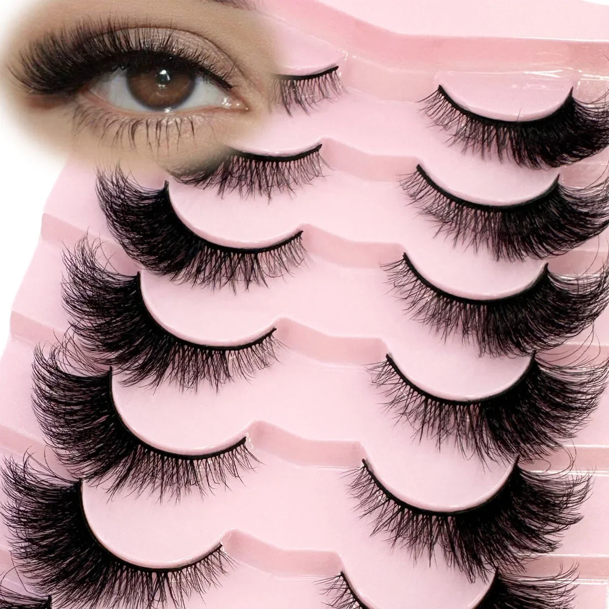 AMSDCN 7 pairs Natural False Lashes DD Curl Russian Lashes 3D Mink Eyelashes Reusable Fluffy Russian Strip Lashes eyelashes ext