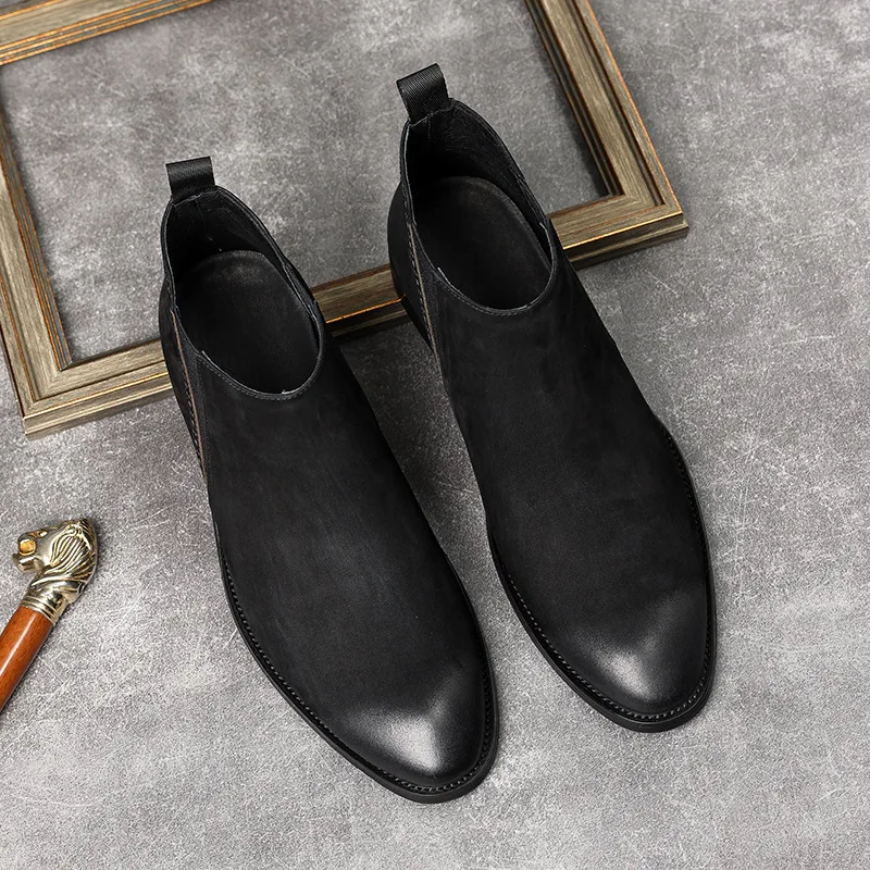 

Men Boots Luxury Genuine Cow Leather 2024 New Style Handmade Comfortable Slip on Male Dress Shoes Black Ankle Business Boots