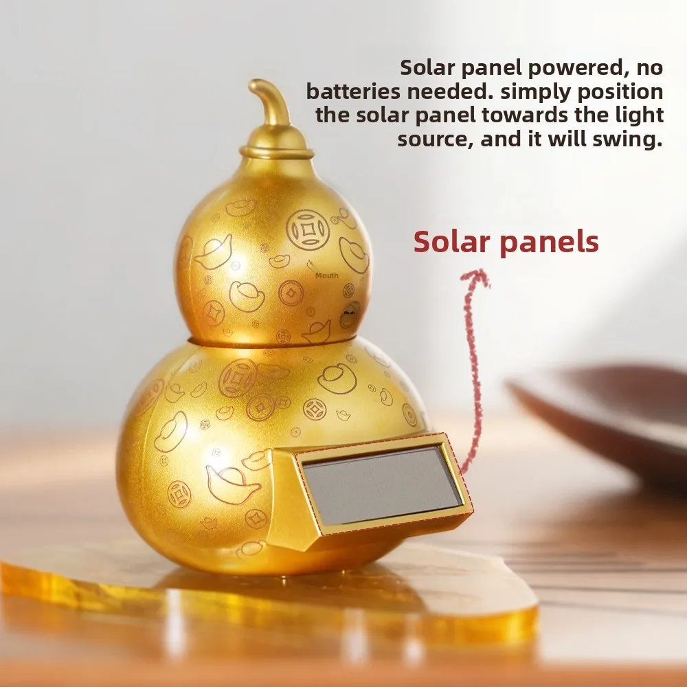 Solar Energy Lucky Gourd Ornaments Smooth Automatic Swing Lucky Gourd Statue Cartoon Home Decor Wealth Gourd Figurine Fengshui view 4