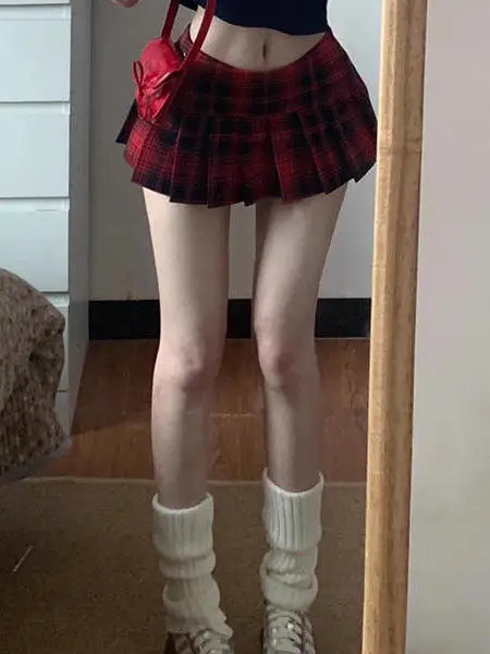 Low-Waist Plaid Jk Skirt Korean Style High Waist A-Line  Skirt Summer Anti-Light Walking Short Skirt for Young Women