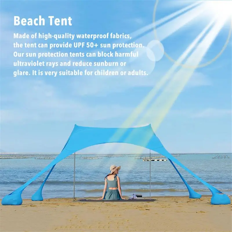 Large Family Beach Awning 3M*2.8M*2M Ultralight Sun Shade Tent With Sandbag UPF50+ UV Portable Beach Canopy Sun Shelter