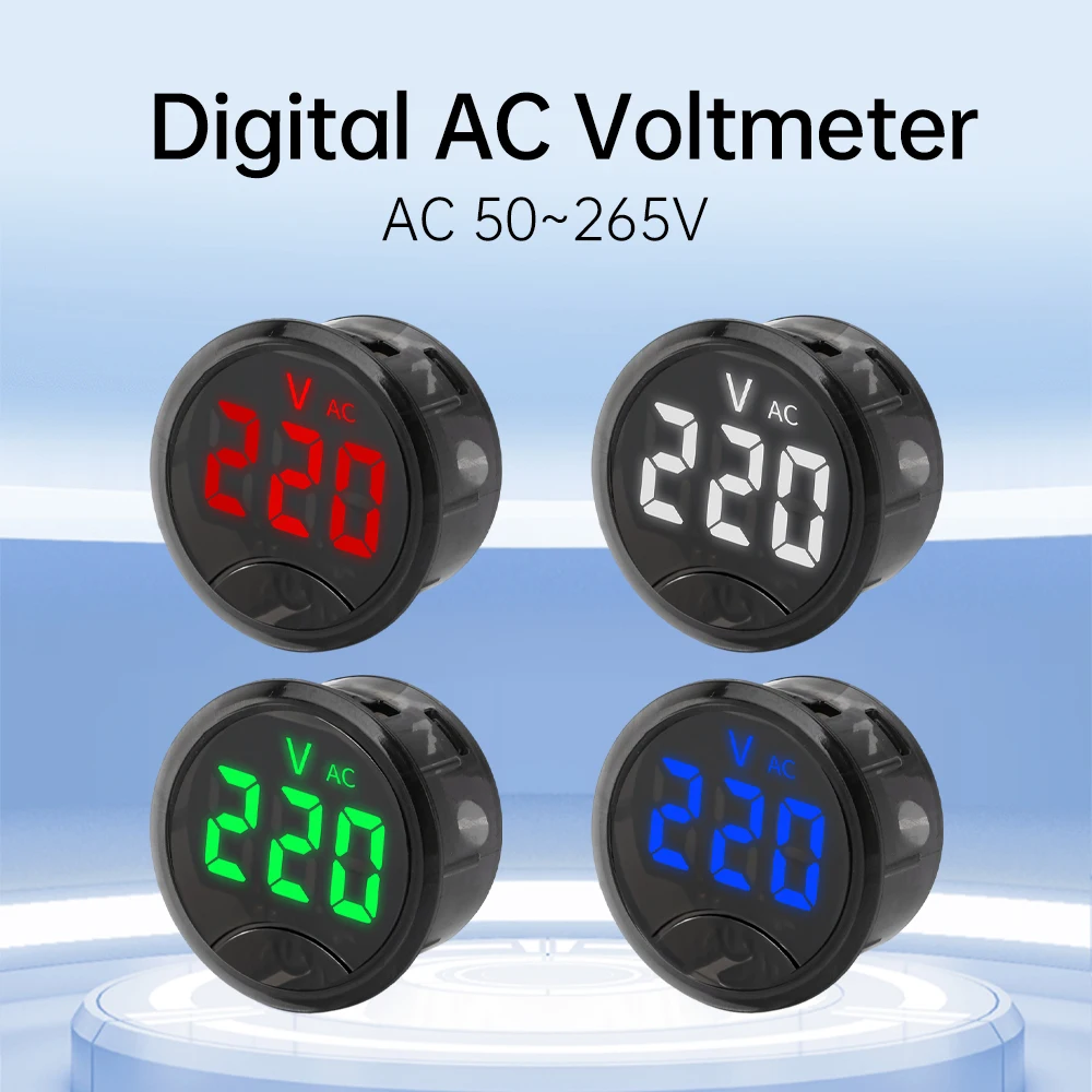 AC 50~265V Round LED Digital Display Voltmeter Voltage Tester Head Display Reverse Connection Protection Trimmable