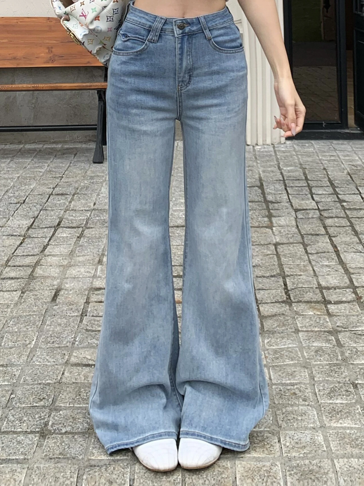 

Женские джинсы с микро-клешем для похудения, весенне-летние, свободные, прямого кроя, повседневные, с завышенной талией, из хлопковой ткани