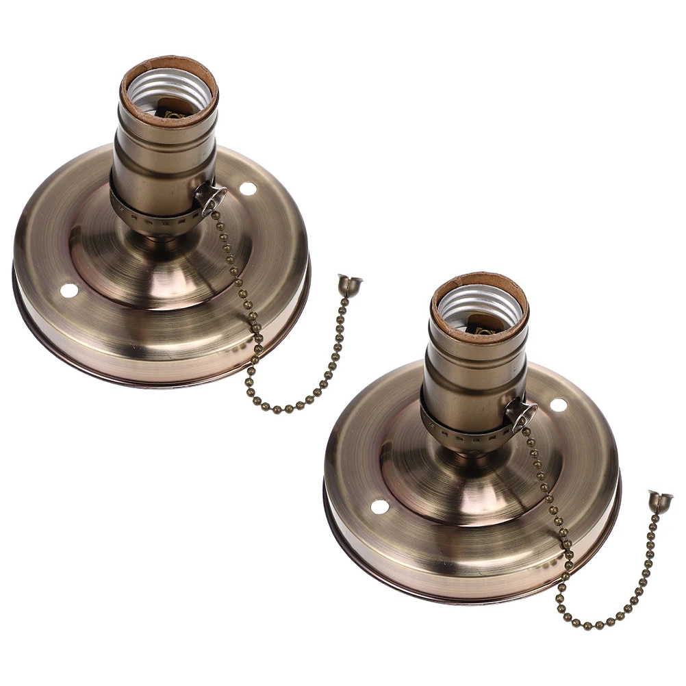 

2pcs Vintage Knob Light Head E27 Socket Retro Lamp Holder Chain Switch Plastic DIY Pendant Wall Ceiling Base Replacement