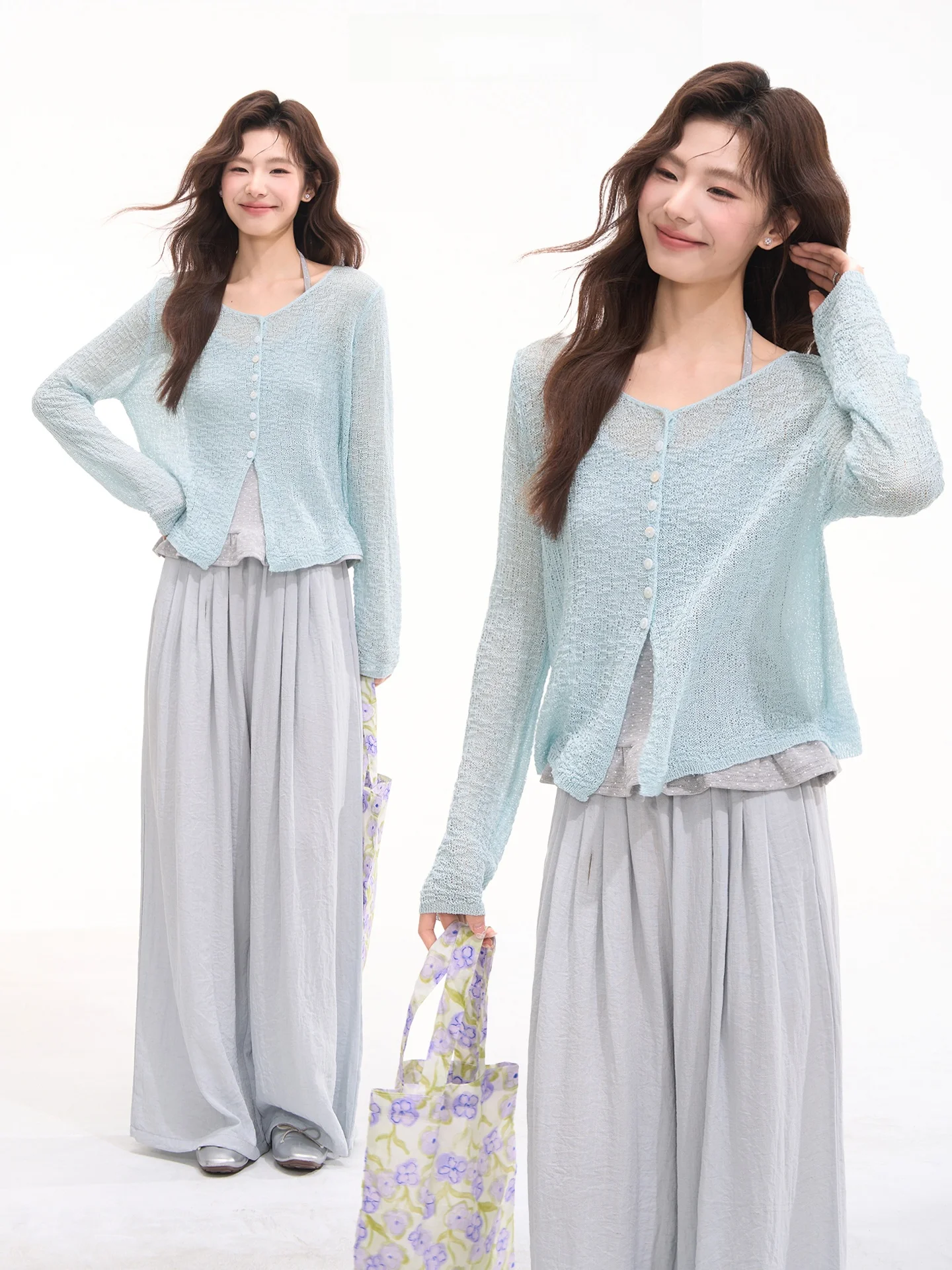 

Heme Knitted Sweater Women's Textured Foggy Soft Skin Feeling Breathable Sun Protection Open Cardigan Top Spring Summer