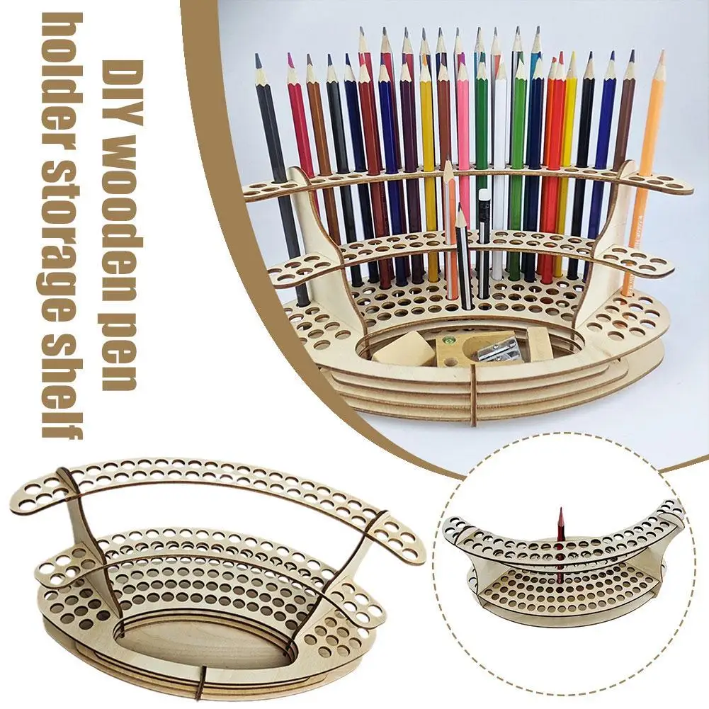 Paint Brush Holder Holes Wooden Paint Brush Holder Stand Desk Organizer Watercolor Brush Tray Rack For Pencils Paint Brushes