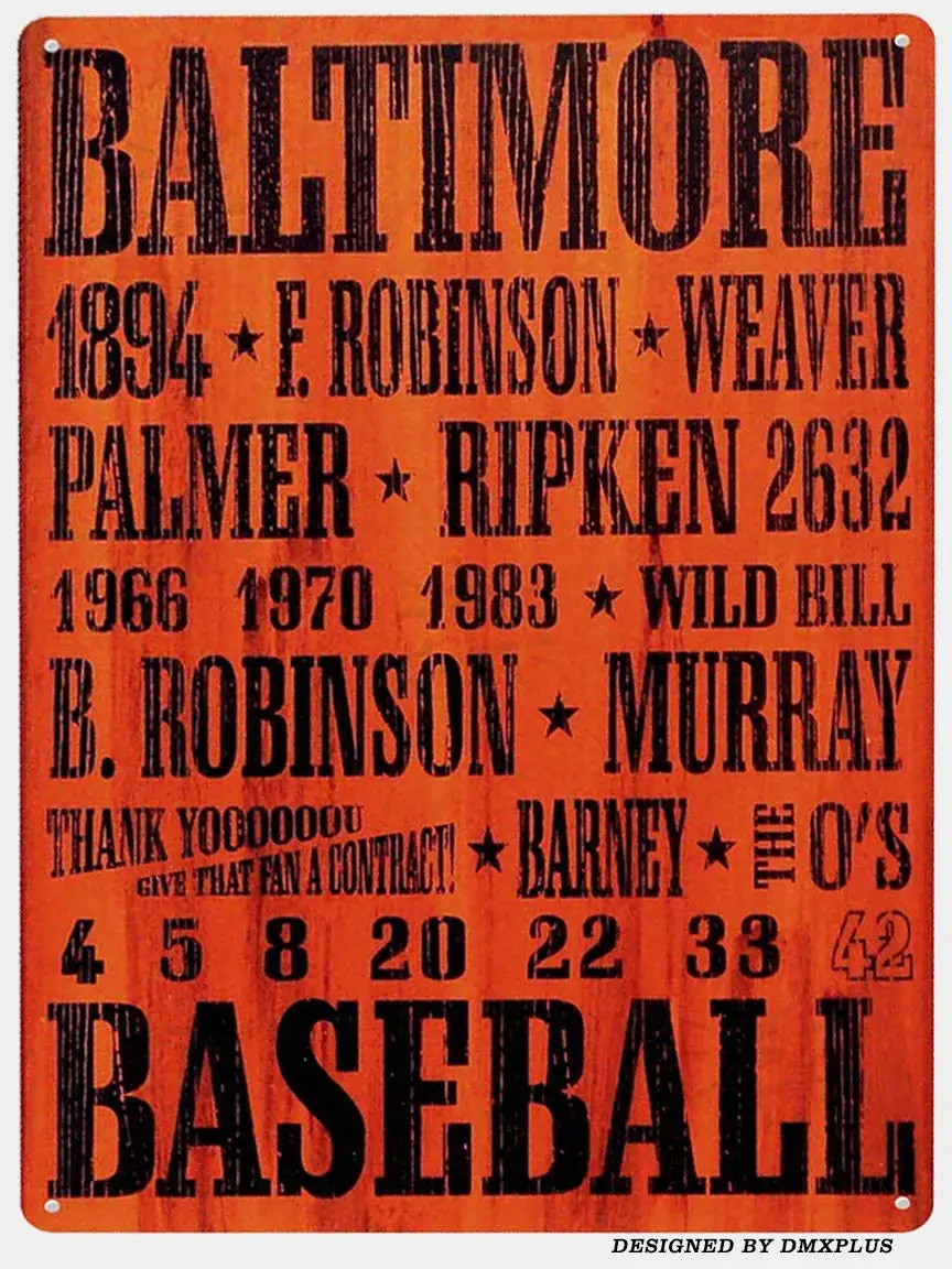 TIN Sign Baltimore Baseball Orioles Metal Decor Wall Store Card Shop Bar 12
