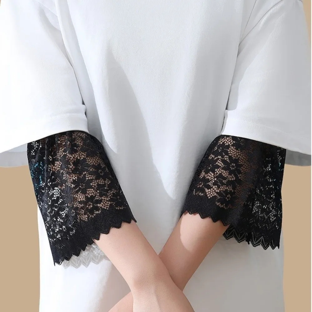 New Soft Lace Sleeves Solid Color Breathable Decorative Cuffs Elastic Wrist Mesh Bell Sleeves for Casual Outfits