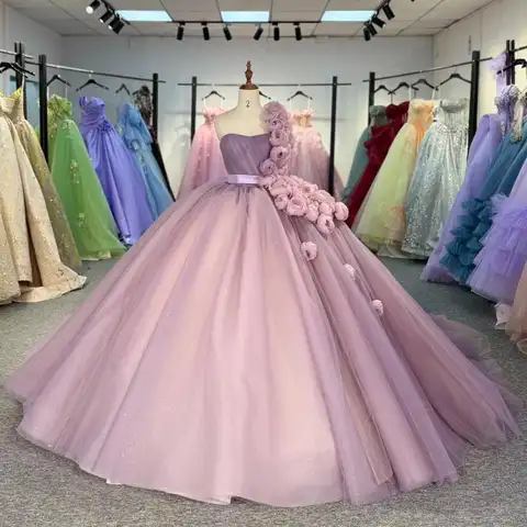 Customized Shiny dark pink off the shoulder Quinceanera Dress Tull Lace 3D Flowers applique vestidos de 15 Quinceanera