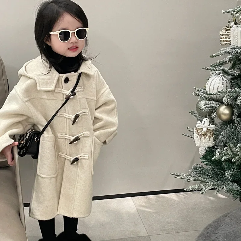 Children\'s Coats Korean Style Horn Button Hooded Fur Coat Winter Coat for Boys Girls Kids Jackets Baby Girl Winter Clothes