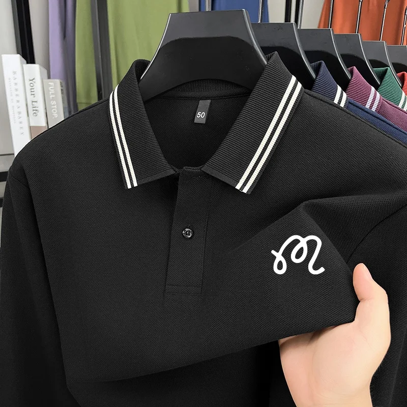 Exquisites Herren-Designer-Mode-Polohemd mit Revers und Print, 100% Baumwolle, Warn, Herbst-Frühling, Langarm-T-Shirt, Vielseitige Herrenbekleidung – Detail 6