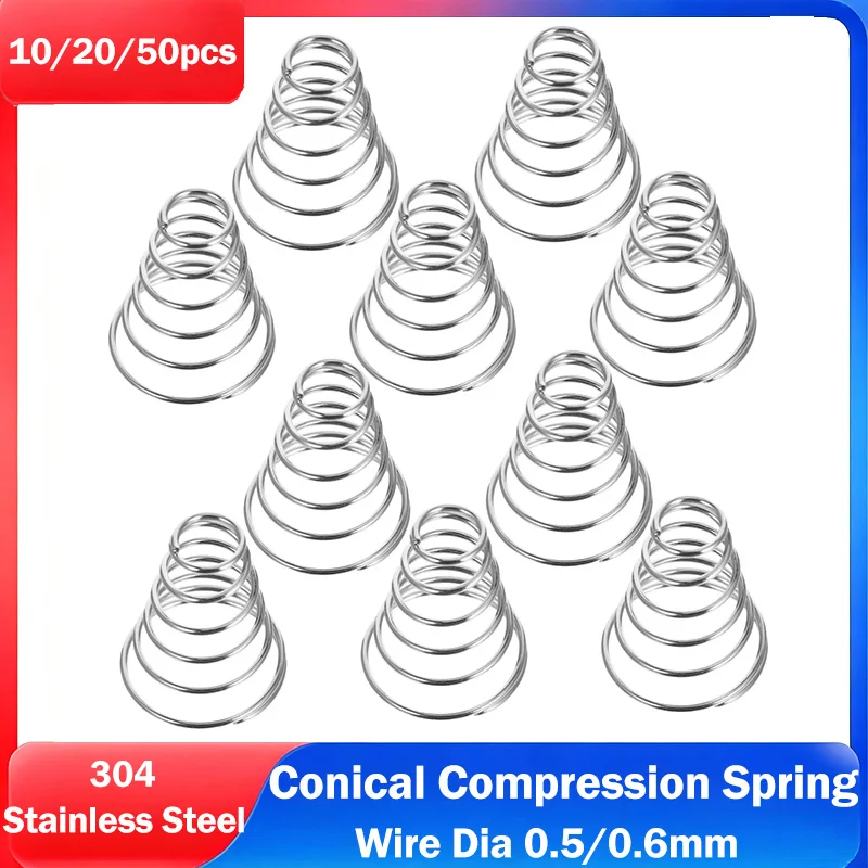304 Stainless Steel Tower Springs Wire Diameter 0.5mm 0.6mm Conical Pressure Springs Tower Springs Height 4/5/8/9/10/12/15mm