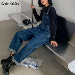 Jumpsuits Women Dark Blue Vintage Streetwear Harajuku Casual Fashion High Waist Loose Overalls Ulzzang Denim Suspenders Trousers