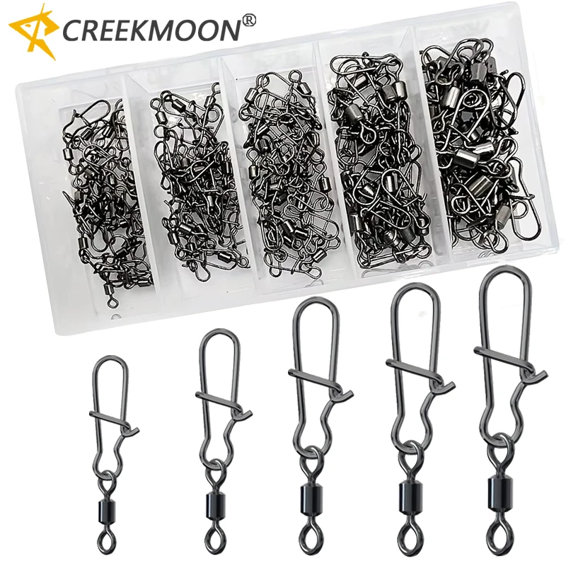 Conjunto de Conectores Giratórios para Pesca 95/210 peças 2-10 #   Pino de Aço Inoxidável com Rolamento, Dobradiça Giratória e Pino de Segurança para Anzol de Pesca
