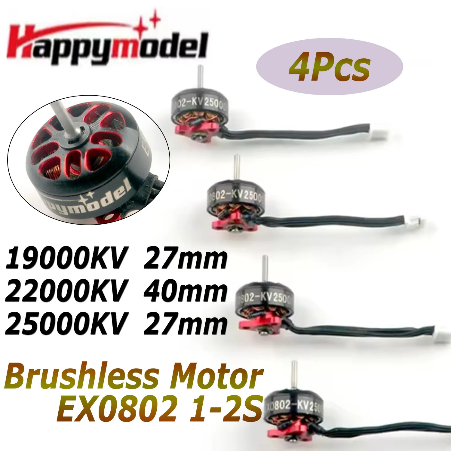 

H ​ Бесколлекторный двигатель appyModel EX0802 25000KV 22000KV 19000KV, водонепроницаемый, 1-2S, 4 шт., 27 мм/40 мм, для радиоуправляемых гоночных FPV дронов Moblite7, запчасти