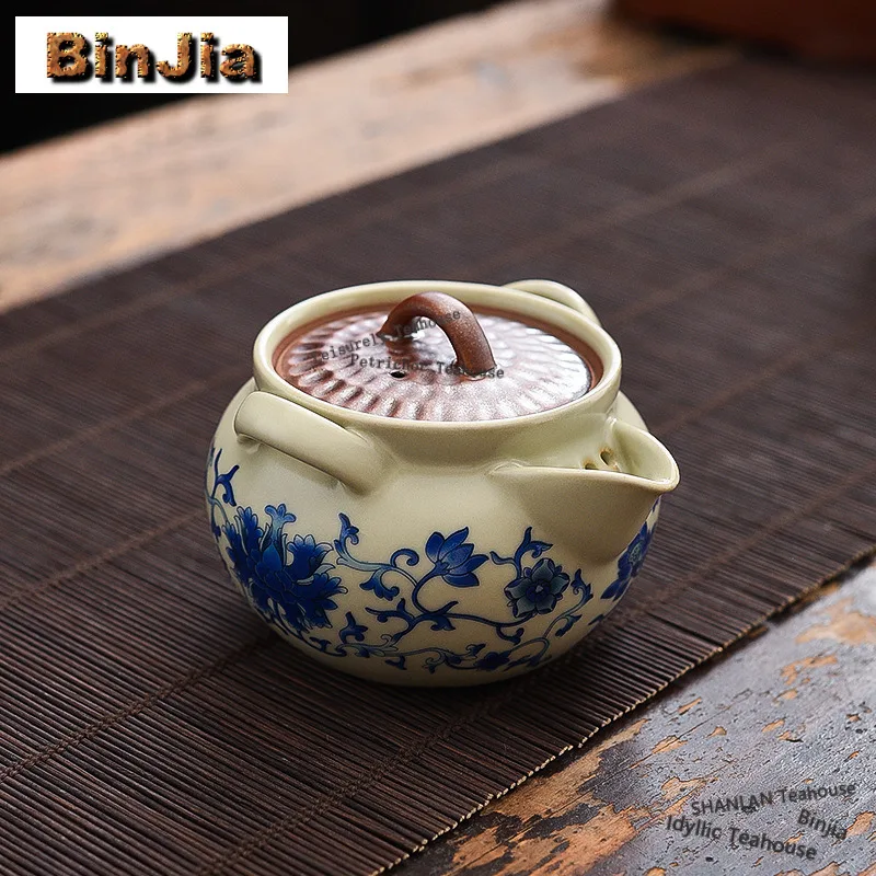 150ml Yellow Ru Kiln Flower Gaiwan Cup Teatop Luxury Tea Tureen Tea Bowl With Lid Kit Tea Brewing Cover Bowl Tea Item Collection