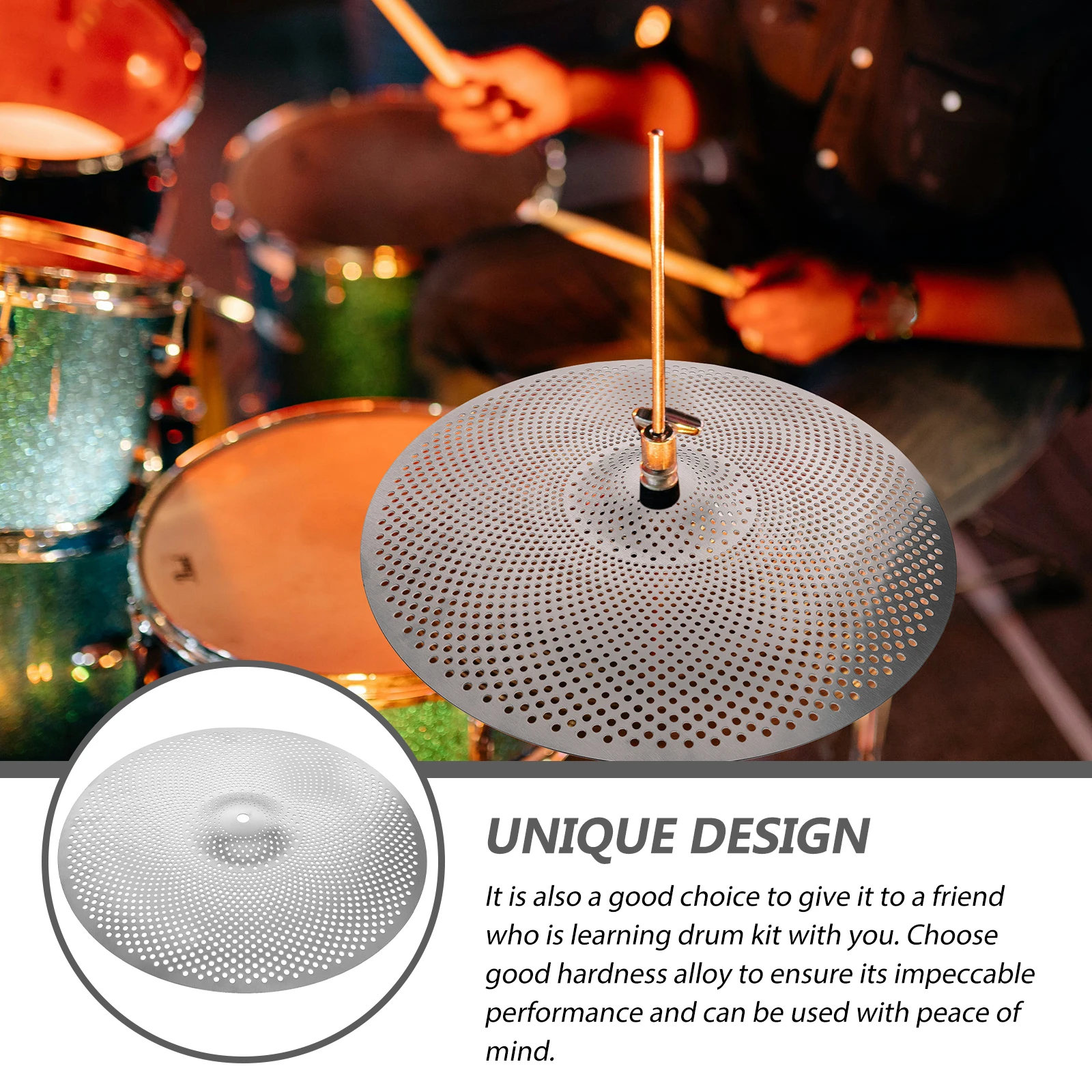 

Silent Cymbals 14 Inch Thick Grey Crash Cymbal for Drum Set Low Volume Percussion Alloy Mute Cymbal Replacement Part