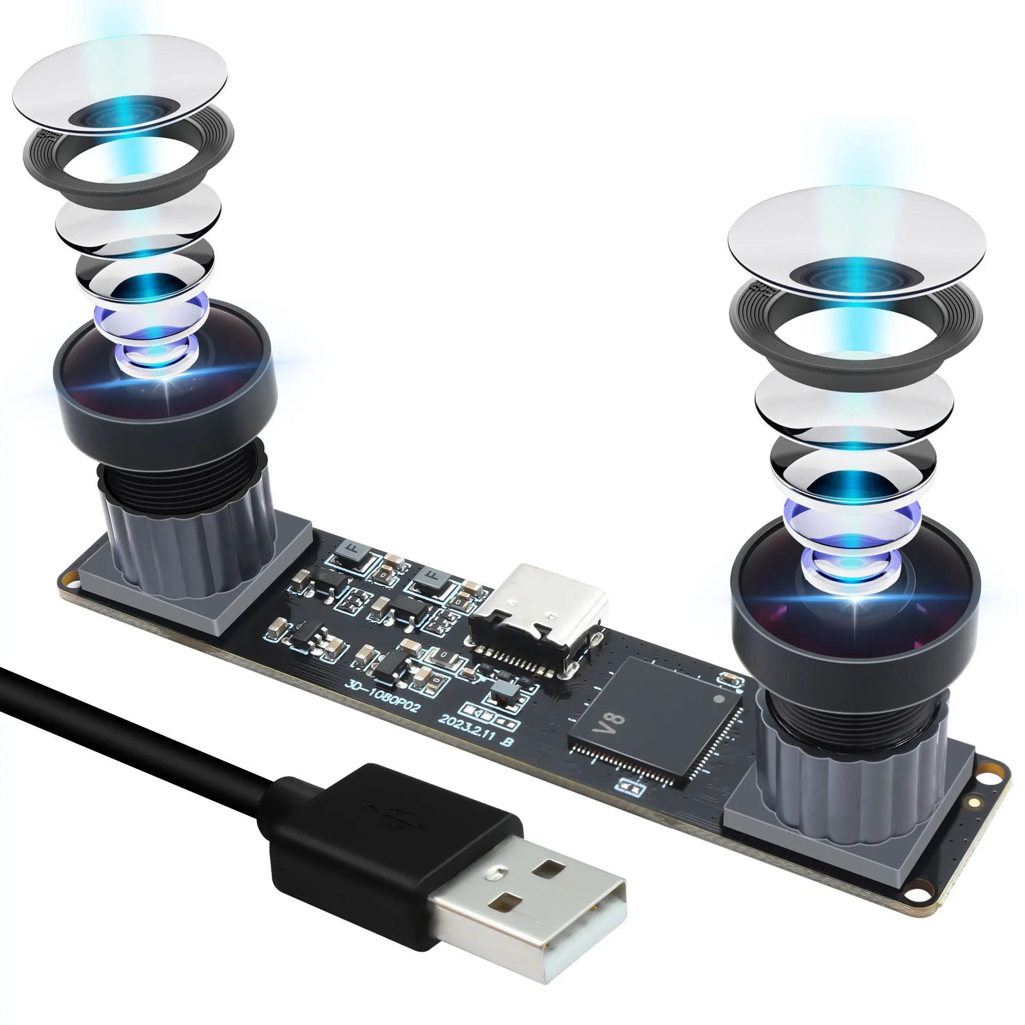 ELP 4MP Stereo Synchronous Dual Fisheye Lens Wide Angle 3840x1080P 60fps High Speed USB Camera Module for 3D VR