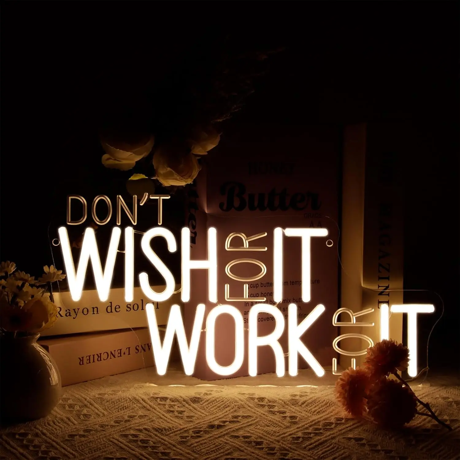 Don't Wish For It Work For It LED Neon Sign USB Neon Light,Christmas Wall Decor Lamp, Bedroom Office Study Room Party Decor Gift