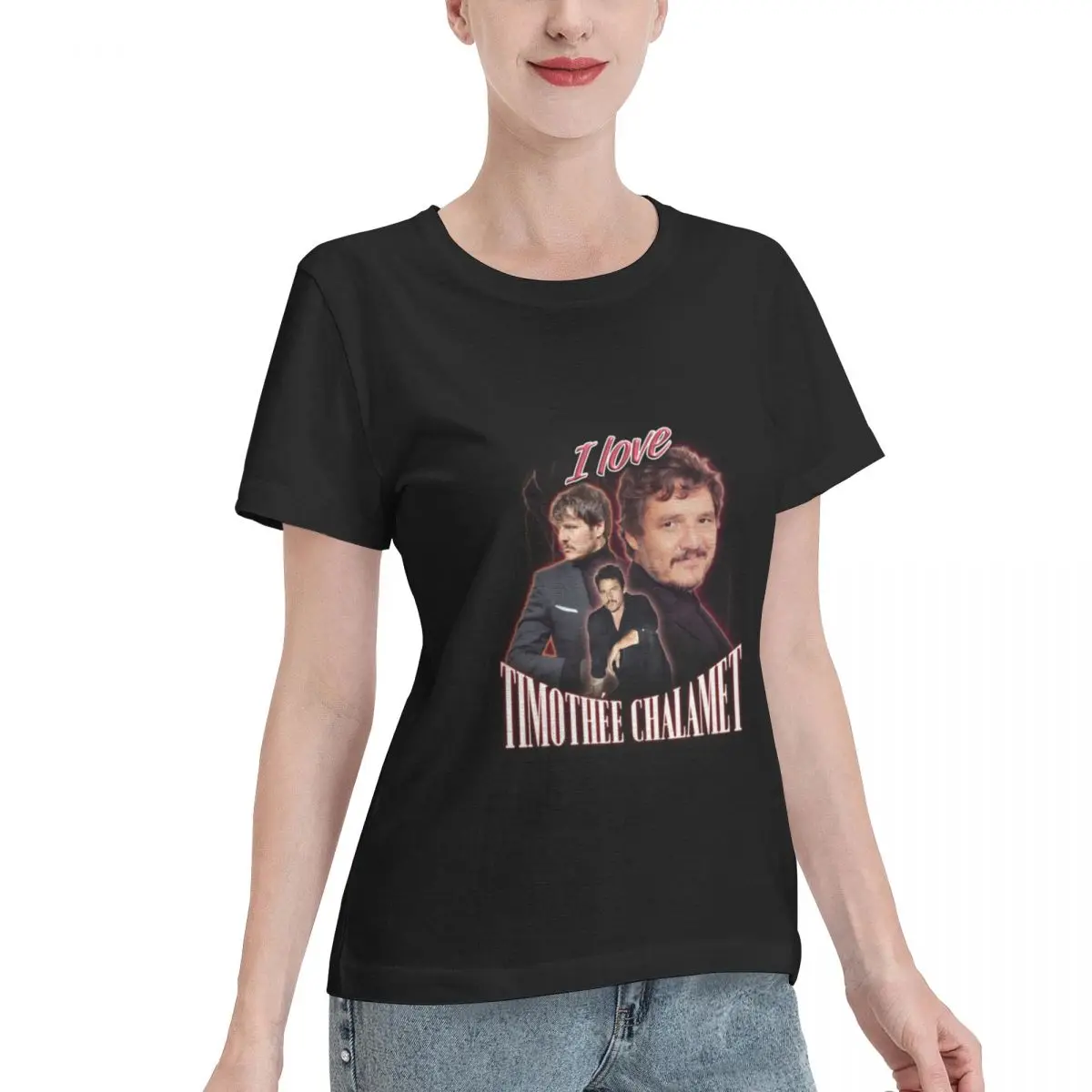 Washable I Love Timothee Chalamet Pedro Pascal Cursed Fan Collage Women's T-shirt Sporty Streetwear Tee