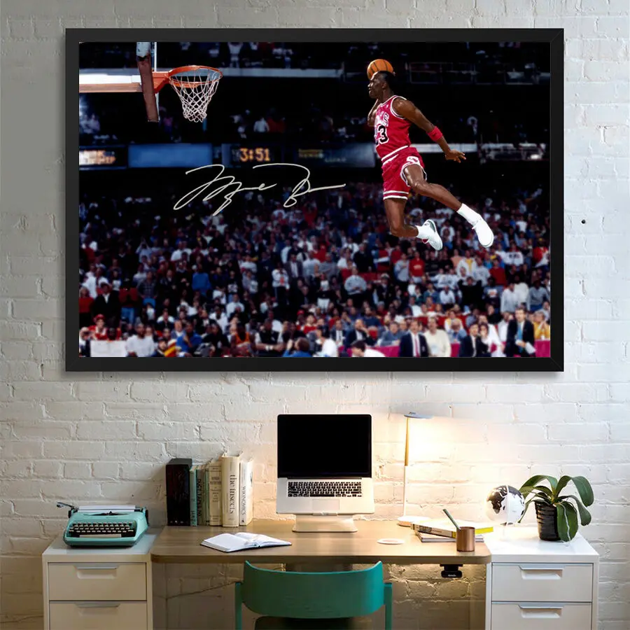 Póster de acción Jordan Classic Dunk, decoración del hogar, póster de estrella deportiva, imágenes de pared para sala de estar, pintura en lienzo impermeable
