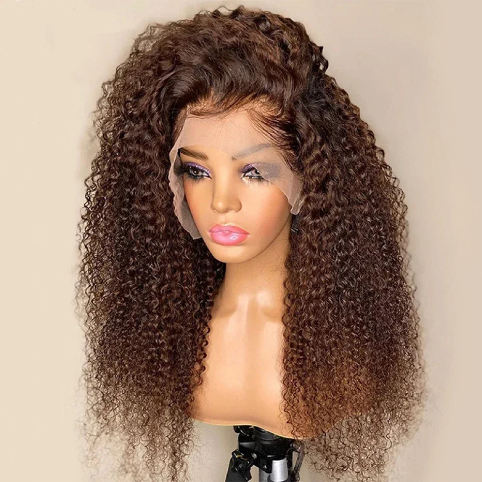 Schokoladenbraune Lace-Front-Perücke, 13 x 4 Wasser, tiefe Welle, Frontal-Perücke, farbig, 13 x 6 HD-Lace-Front-Perücke, vorgezupfte, lockige Echthaar-Perücken