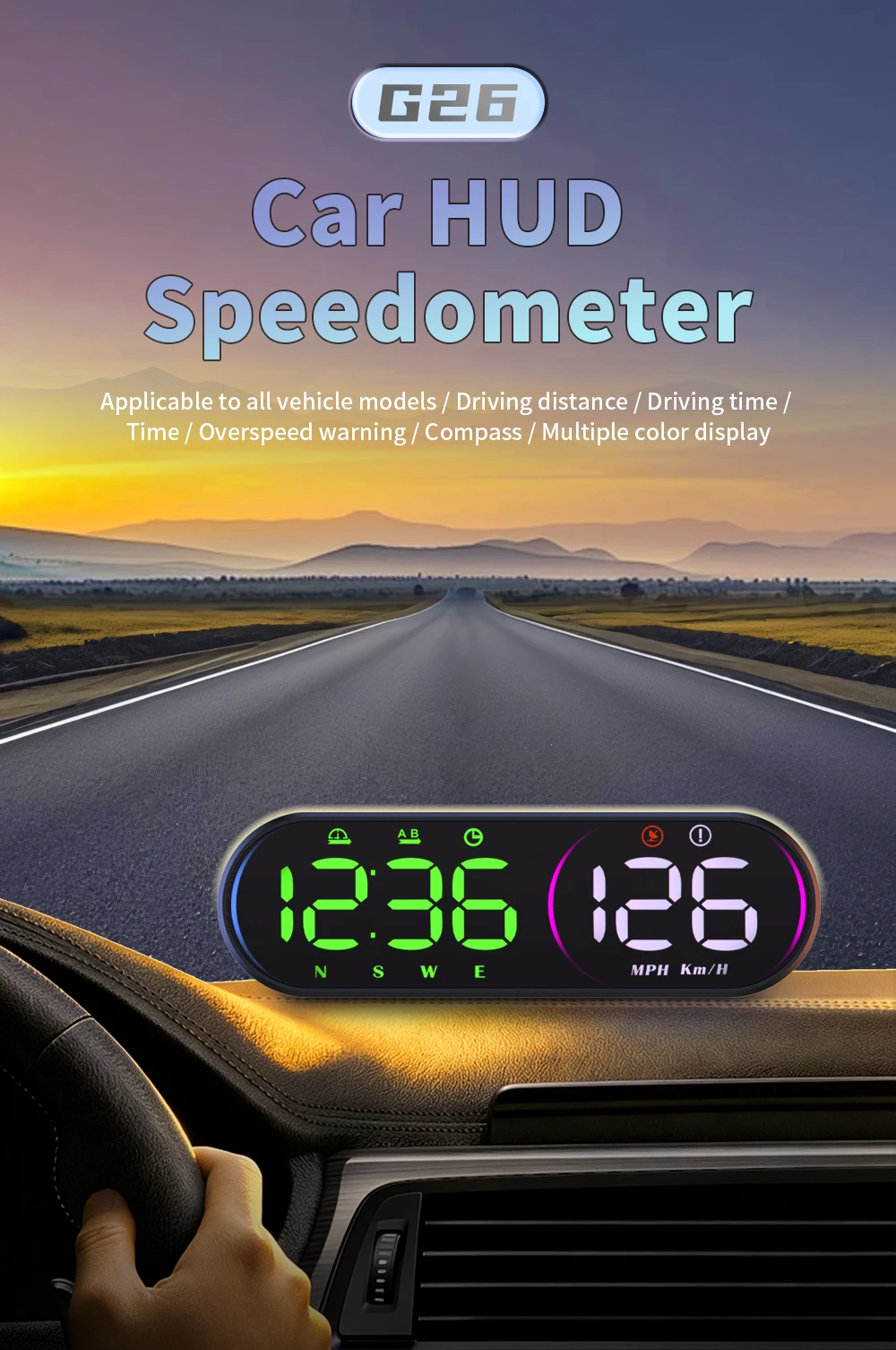 G26 Head-up-Display (HUD) Auto-GPS-LED-Smart-Digital-Tachometer KM/H MPH Übergeschwindigkeitswarnung für LKW SUV Motorrad Zubehör – Detail 1