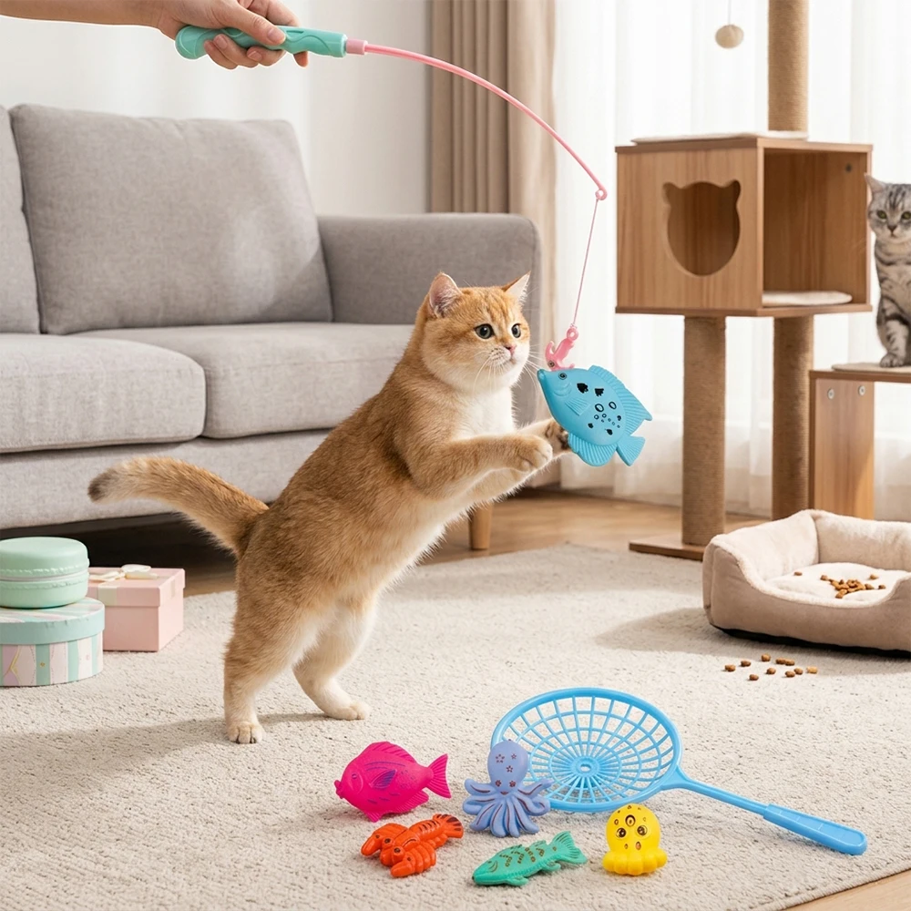 Juguete interactivo de pesca para gatos y perros en casa - imagen 4