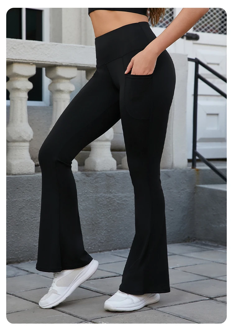 Slimming Yoga Long Pants with Pockets Side Stitch Pure Color Sporty Casual Wide Leg Trousers for Fitness And Comfort