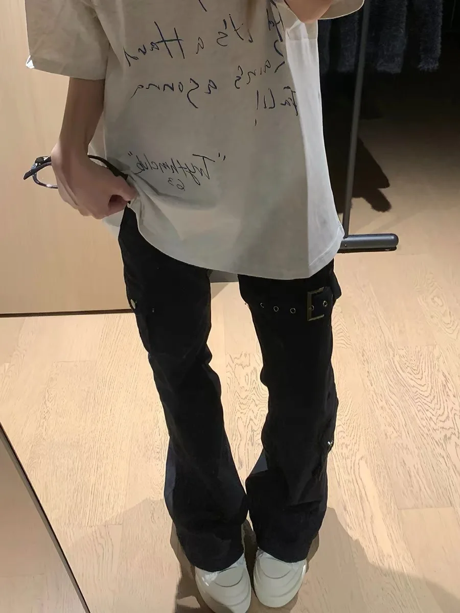 

American Vibe Loose Bla Denim Jeans High Waist Zipper Design Men Women Pants Spring Autumn New Sle Small Size Sensation