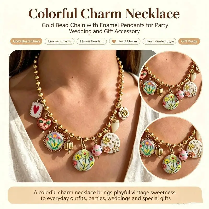 Stainless Steel Hand-Painted Flower Drop Oil Necklace Rustproof Sweet Cute Jewelry for Teen Girls Birthday Party Accessory Gift