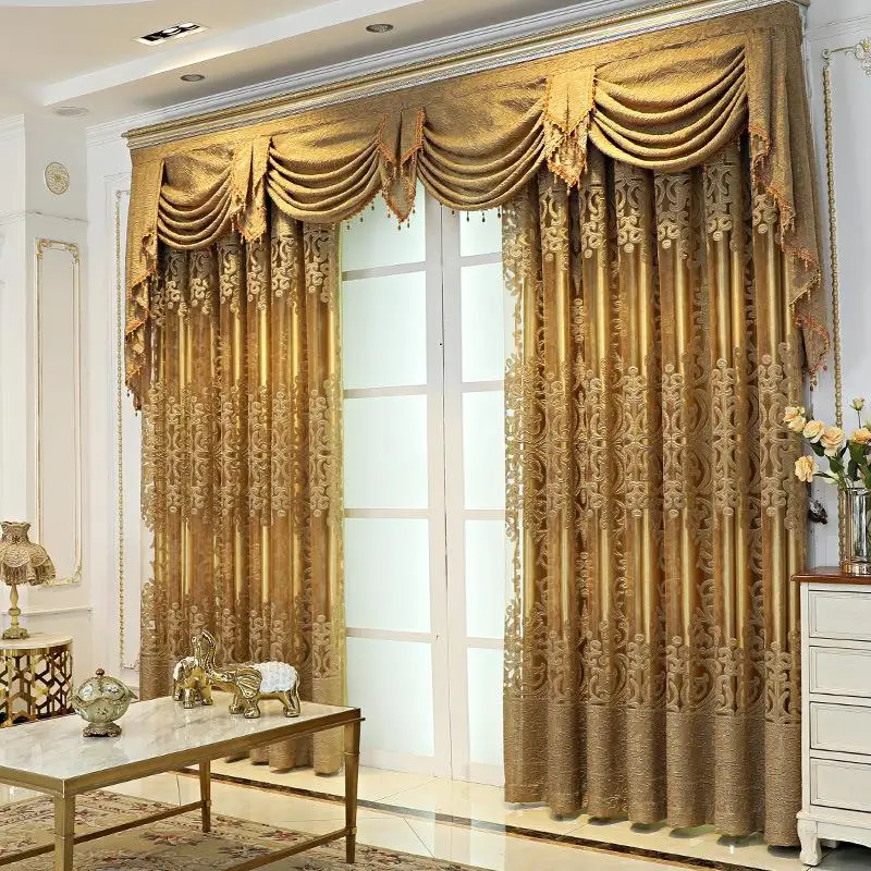 

Ele European Sle Golden Curtains Light Bloing Living Room Villa Balcony Drapes Headings Cross-Border Home Textiles