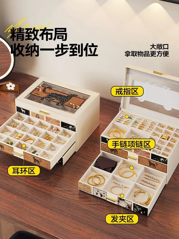 Vintage Jewelry Organizer Box, Premium 3-Layer Flip-Top Large Capacity Storage for Earrings Necklaces CosmeticsOrganization