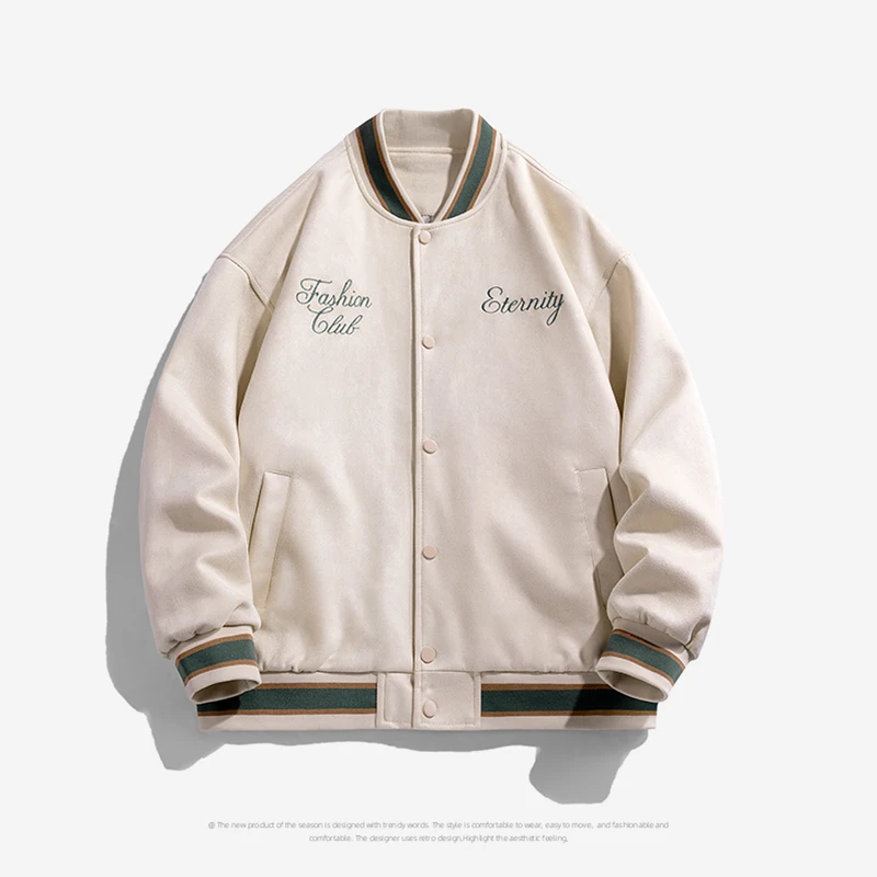 Chaqueta de ante para hombre, chaqueta de béisbol Retro, abrigo Bomber bordado con botones, abrigo táctico informal de Hip Hop callejero, Moda de Primavera