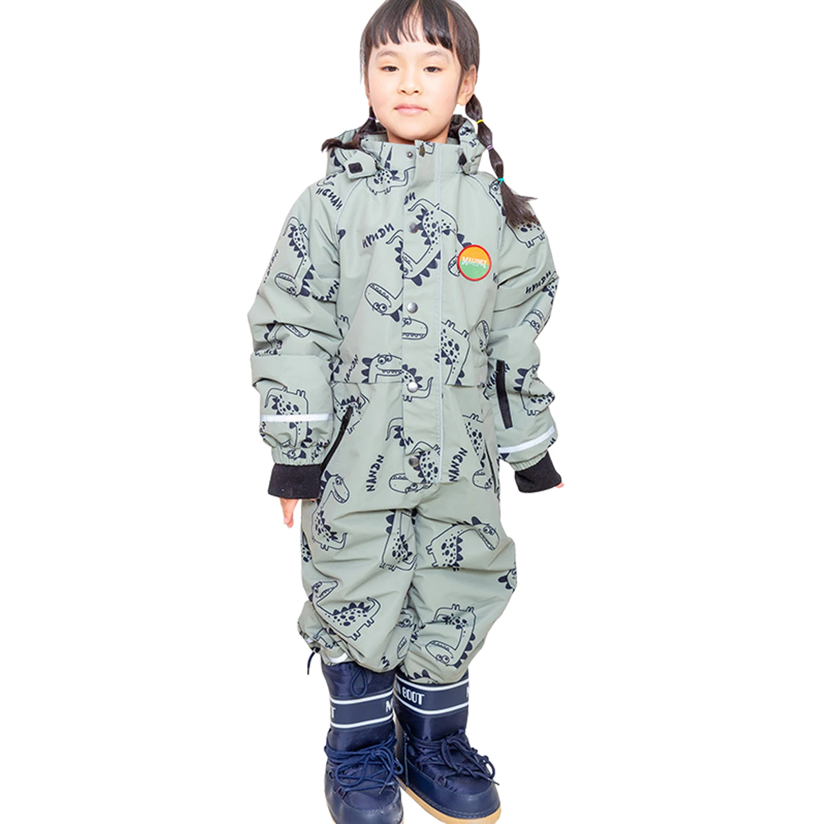 

One-Piece Children's Print Skiing Suits Waterproof Kids Snow Jumpsuits with Hood Windproof Winter Snowboarding Girls Snowsuits