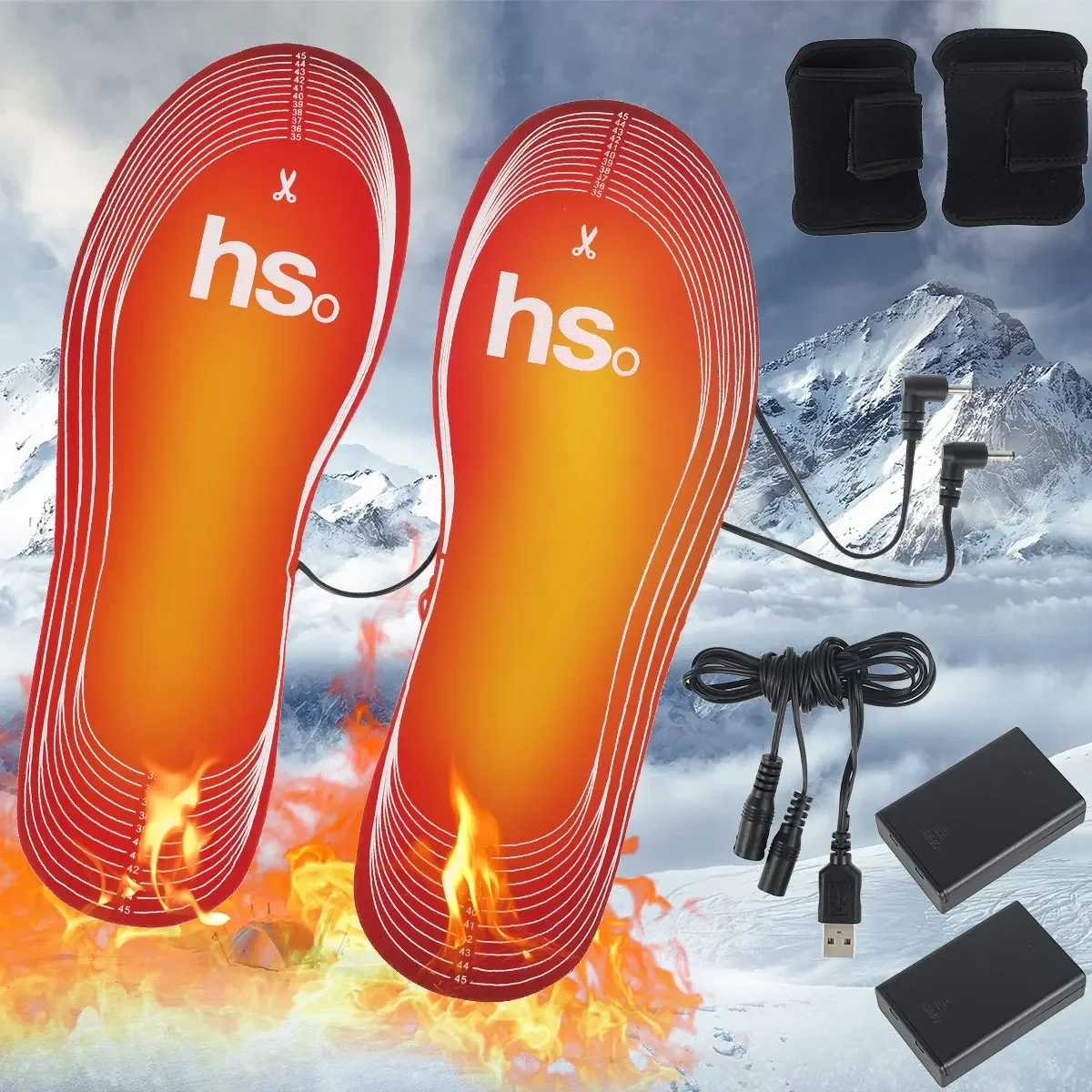 USB Heating Insole 3.7V or 4.5V with Battery Box Lithium Battery Heating Insole Winter Outdoor Sports Warming Thermal Insoles