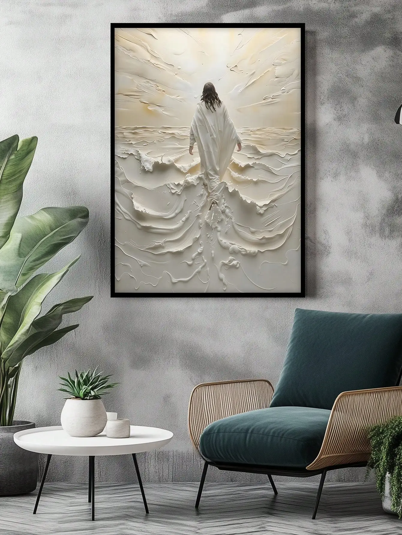 1PC Jesus Walking On Water Canvas Poster, Spiritual Wall Decor, Christian Divine Light, Modern Canvas Art, No Frame