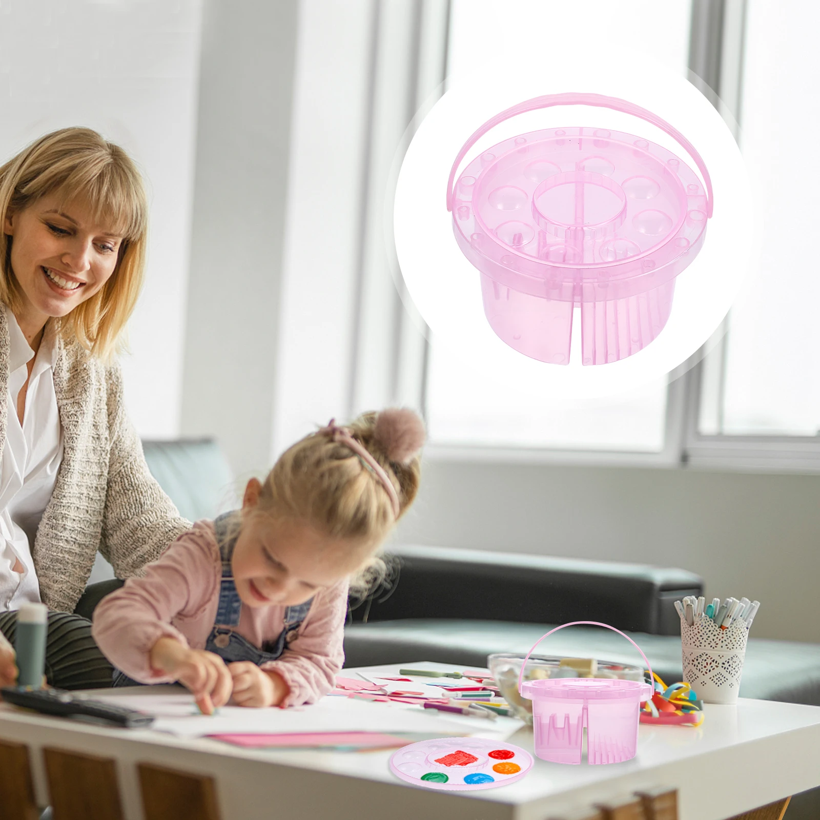 

1pc Brush Washer 3 In 1 Pen Cleaning Barrel Oil Paint Wash Tub With Brush Holder Drying Holes Portable Painting Tool Bucket