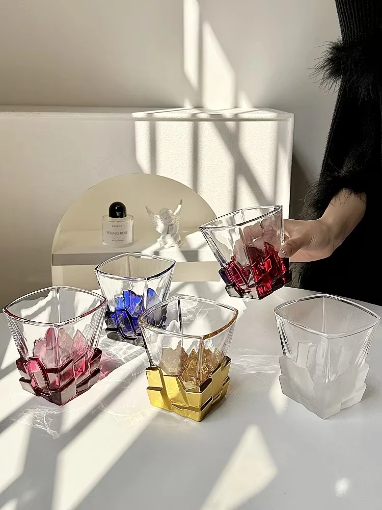 Creative Light Luxury Space Gold Ice Cube Cup Artistic Sense High-end Glass Wine Whiskey Water Juice Drink Cup view 3