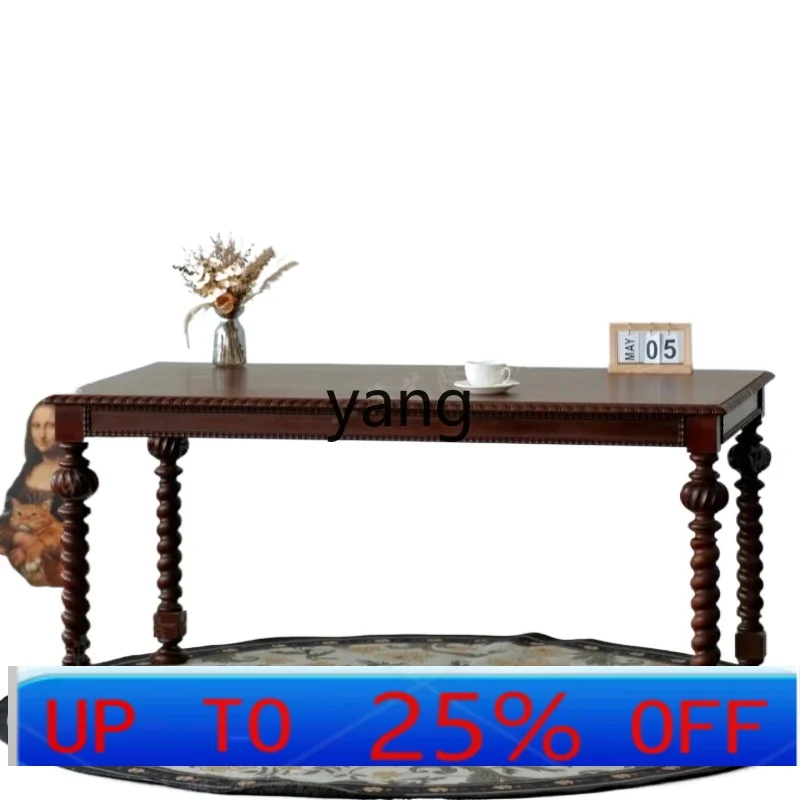 LMM solid wood square dining table old retro carved computer table desk