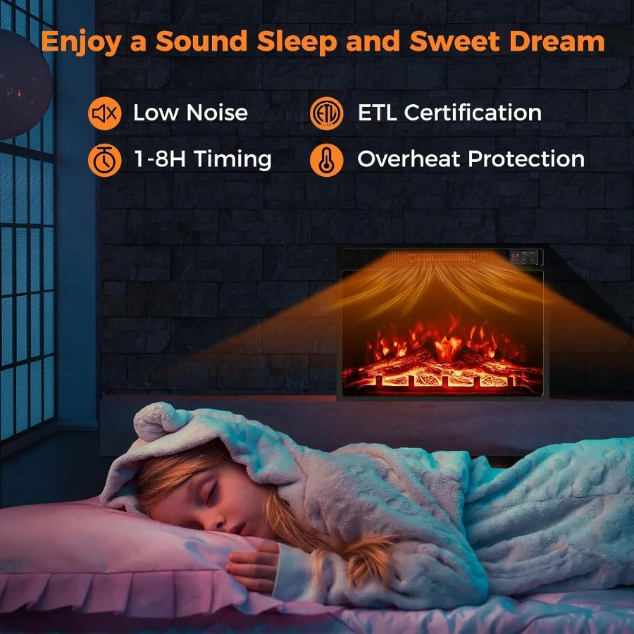 23 Inserto per caminetto elettrico con telecomando per riscaldamento soggiorno o camera da letto Uscita 5 000 BTU 3 colori fiamma regolabili