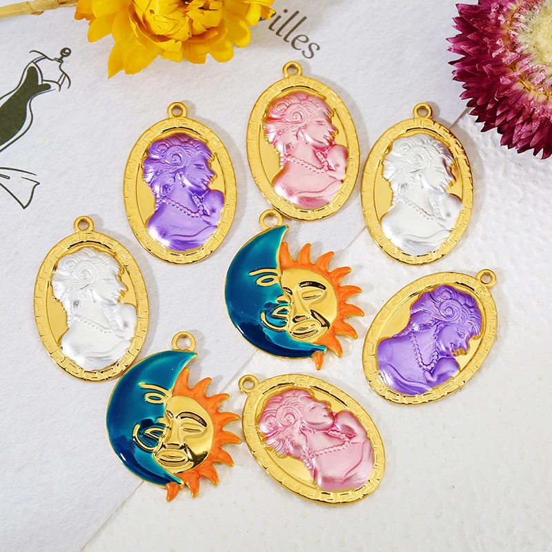 

3pcs Stainless Steel Gold Oval Humanoid Head Emboss Charms for Women DIY Earring Necklace Fashion Jewelry Making Materials