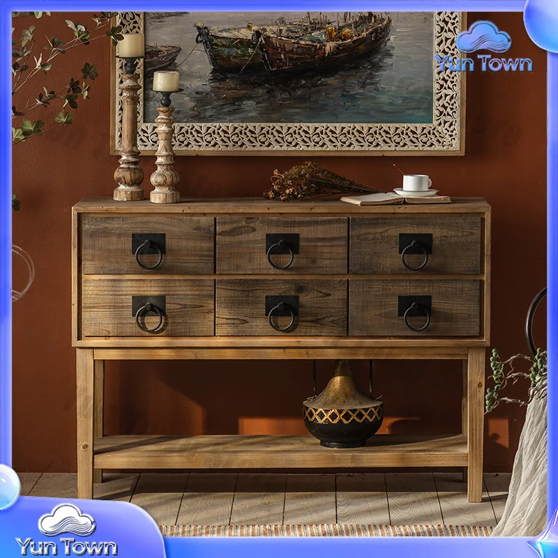 Rustic Wooden Entryway Cabinet for Living Room Shop Display Decorative Storage Cabinet for Vintage Style Home Office