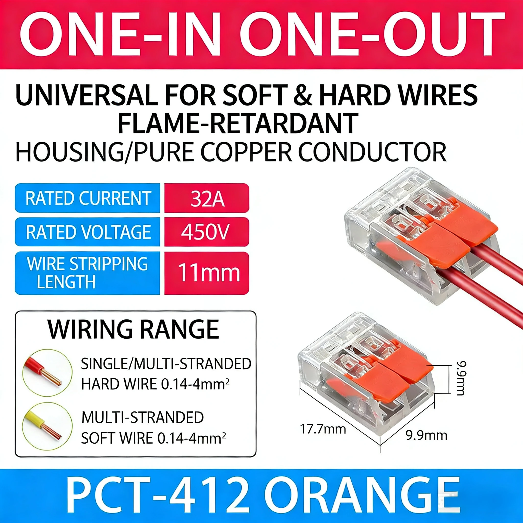 Terminali plug-in rapidi universali arancioni a 2/3/4/5 porte, connettori per apparecchiature elettriche, terminali connettori per fili 250V/32A Connettori rapidi per cablaggio Accessori elettrici