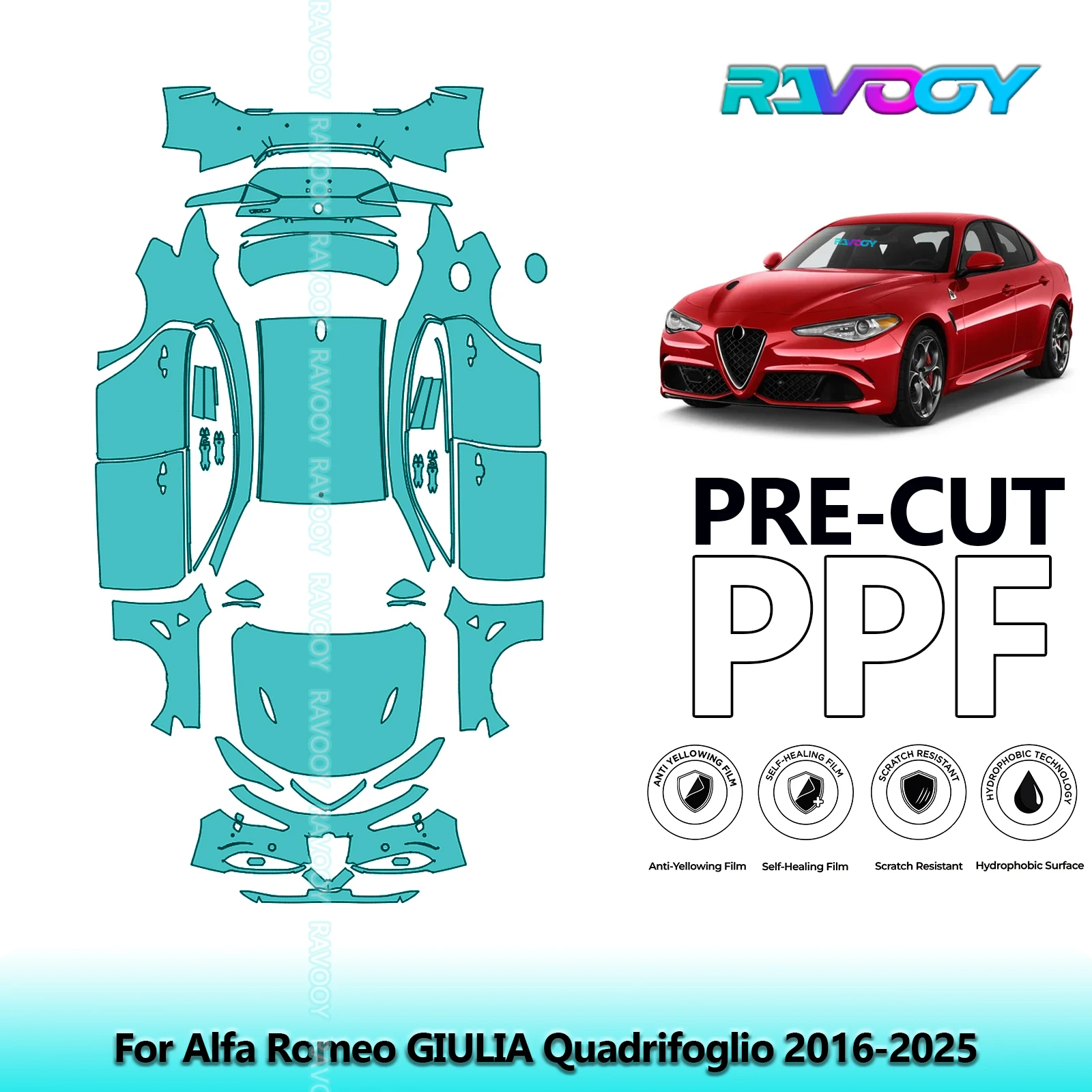 Full Vehicle Clear Bra Precut PPF Paint Protection Film For Alfa Romeo GIULIA Quadrifoglio 2016-2026 8.5mil Self-Healing TPU