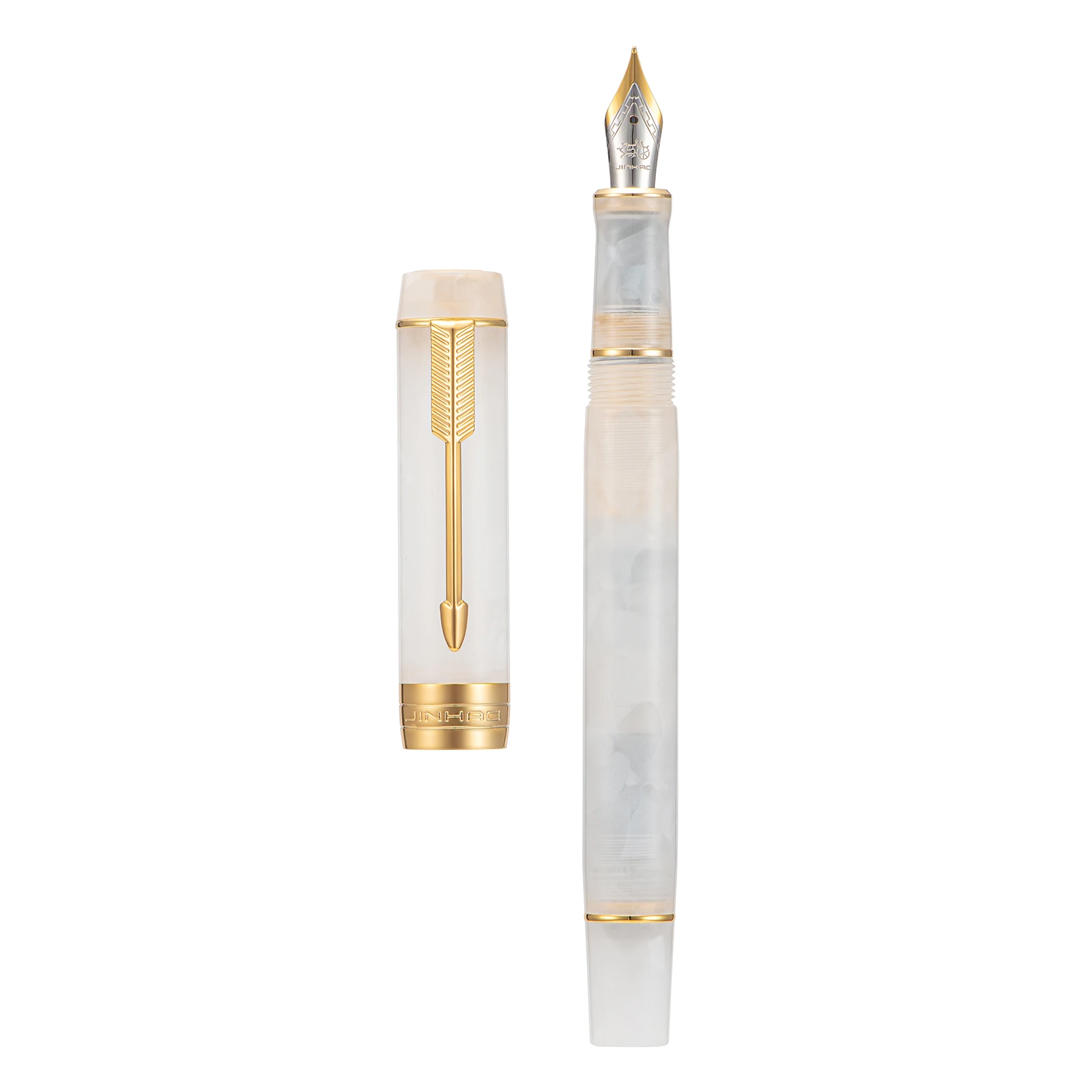 

Upgraded Version Jinhao 100 Mini Resin White Fountain Pen Golden Clip EF/F/M/Bent Nib with Converter Office Writing Gift Ink Pen