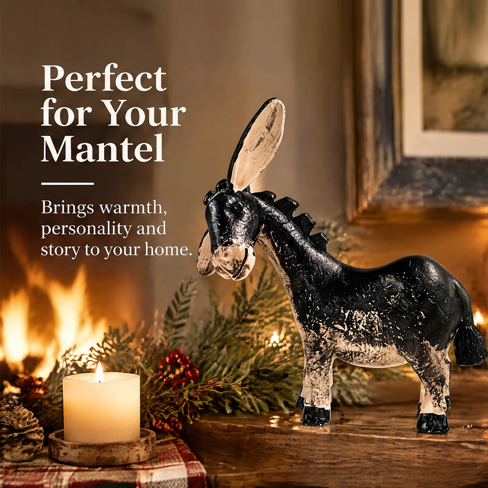 Tilted Head Donkey Resin Ornament Country Farmhouse Rustic Animal Figurine Mantel Shelf Home Decor